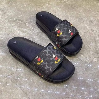 Dép nam quai ngang đế cao hoạ tiết chuột mickey nâu và đen