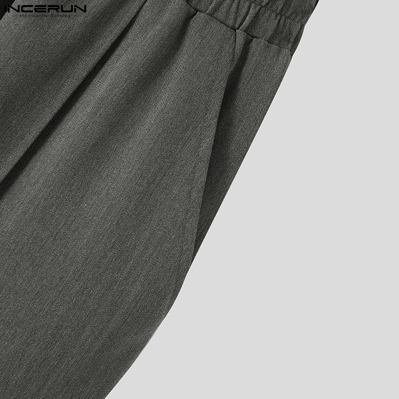 Quần dài INCERUN ống rộng lưng thun màu trơn phối túi cá tính cho nam