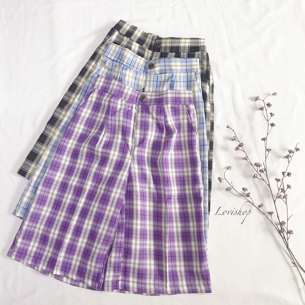 Quần caro dáng lửng qua gối Lovi