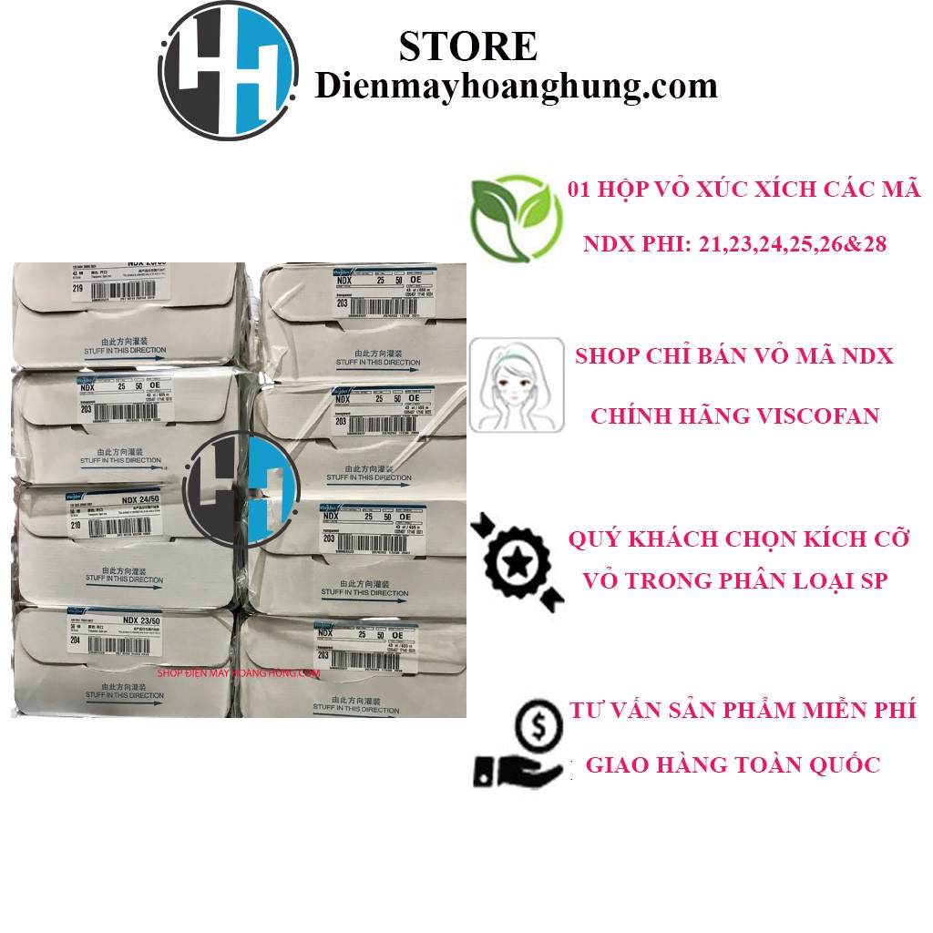 Nguyên 01 hộp vỏ xúc xích Collagen Viscofan Phi 21, 23, 24, 25, 26, 28