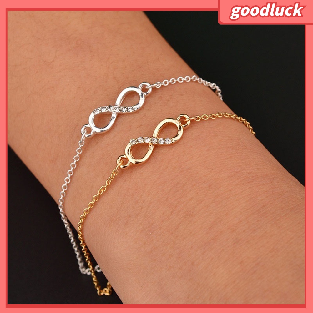 Vòng tay mỏng mặt hình số 8 đính đá đơn giản cho nữ