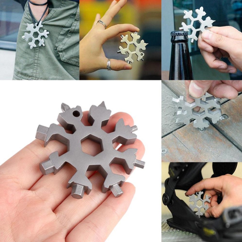 [FREESHIP❤️] Cờ Lê Đa Năng Hình Bông Tuyết Kết Hợp Công Cụ Móc Khóa Bông Tuyết Di Động Nhỏ Gọn