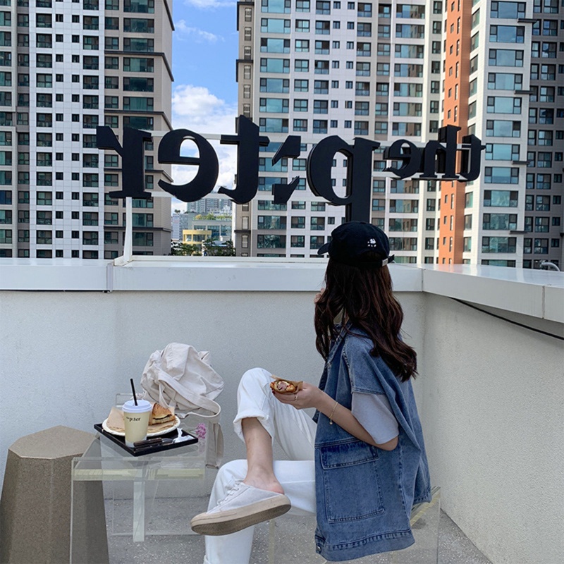 Áo Khoác Jean Không Tay Cài Nút Phong Cách Harajuku Cá Tính Cho Nữ