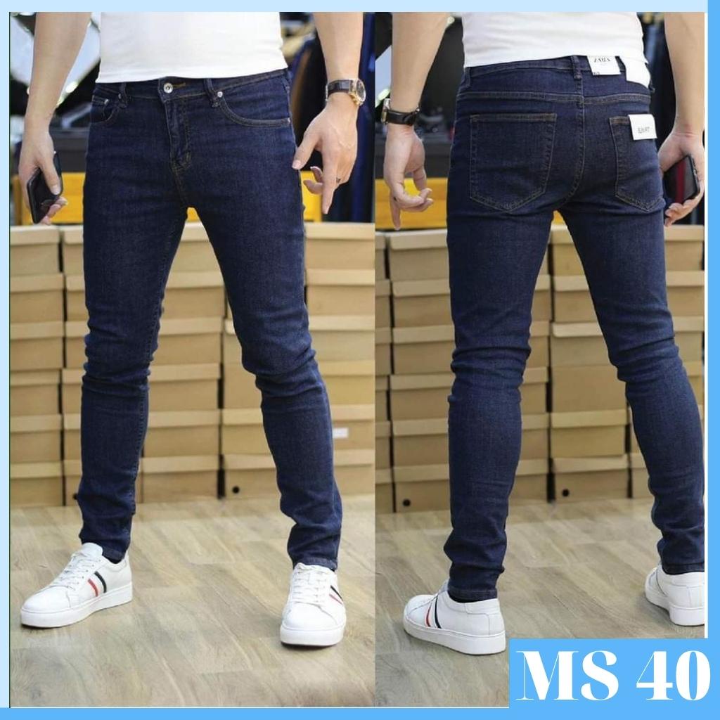 Quần jean nam xanh trắng không rách gối chất bò cao cấp co dãn 4 chiều đẹp from dáng rin skinny YuMy JM338
