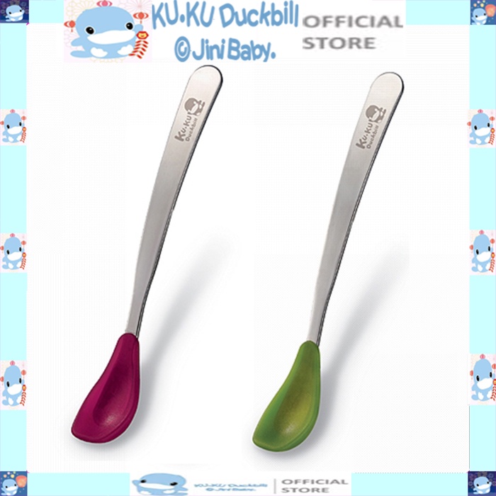 Muỗng ăn dặm cho bé bằng inox đầu bọc silicone ku.ku duckbill Ku5466