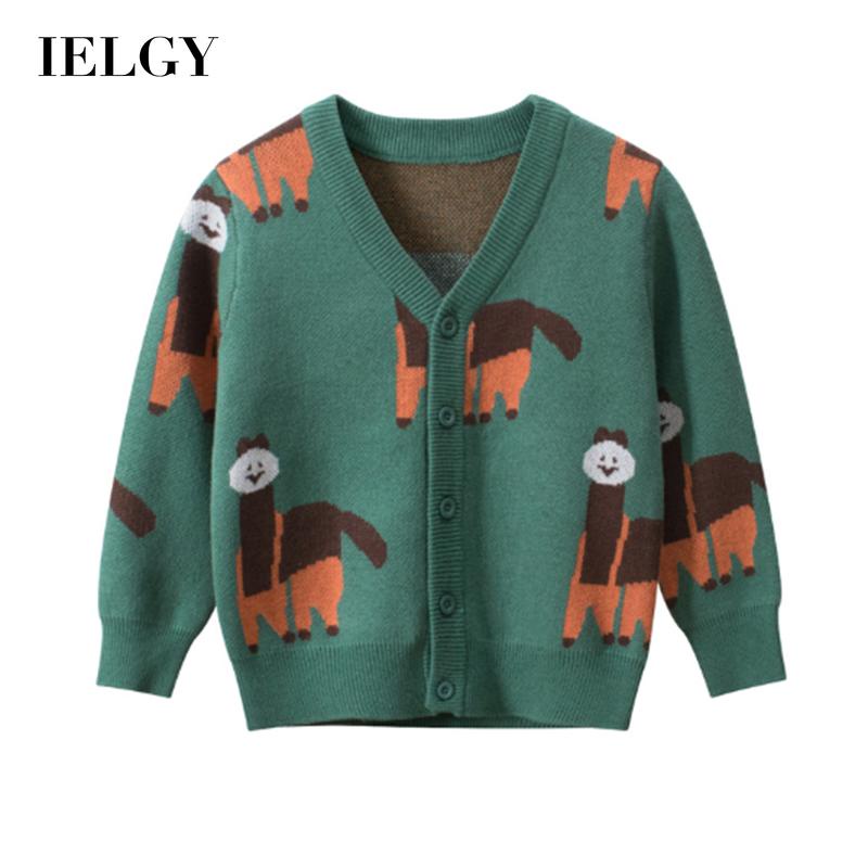 Áo khoác len cardigan IELGY dáng rộng màu xanh lá ngọt ngào có hàng nút cài phong cách Hàn Quốc cho bé trai