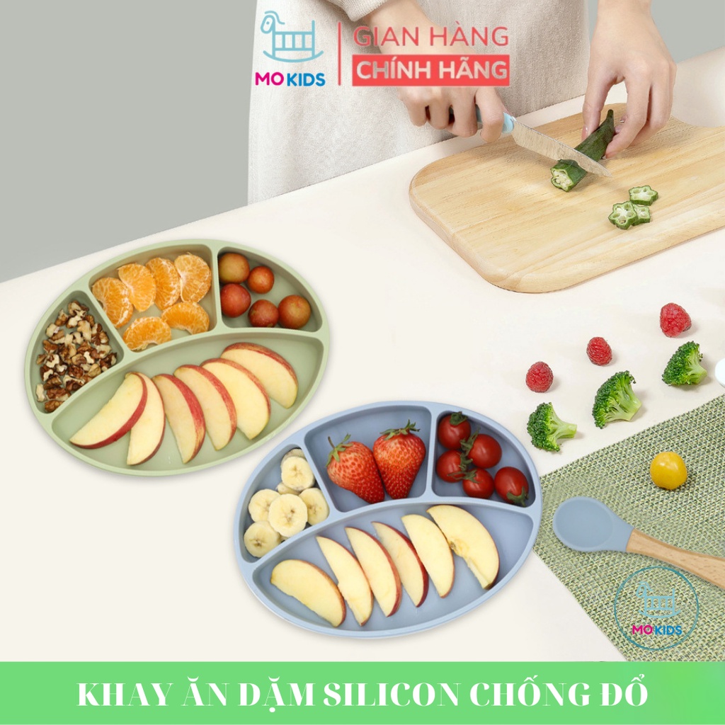Khay ăn dặm Silicon chống đổ đế hút chân không cao cấp cho bé - Mokids