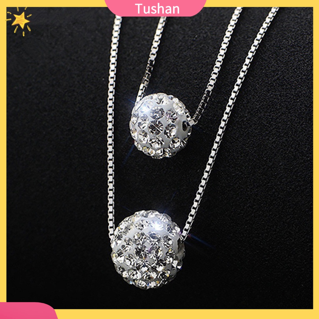 TUSH_Women's Simple Luxury Inlaid Rhinestone Bead Double-layer Chain Necklace Jewelry
