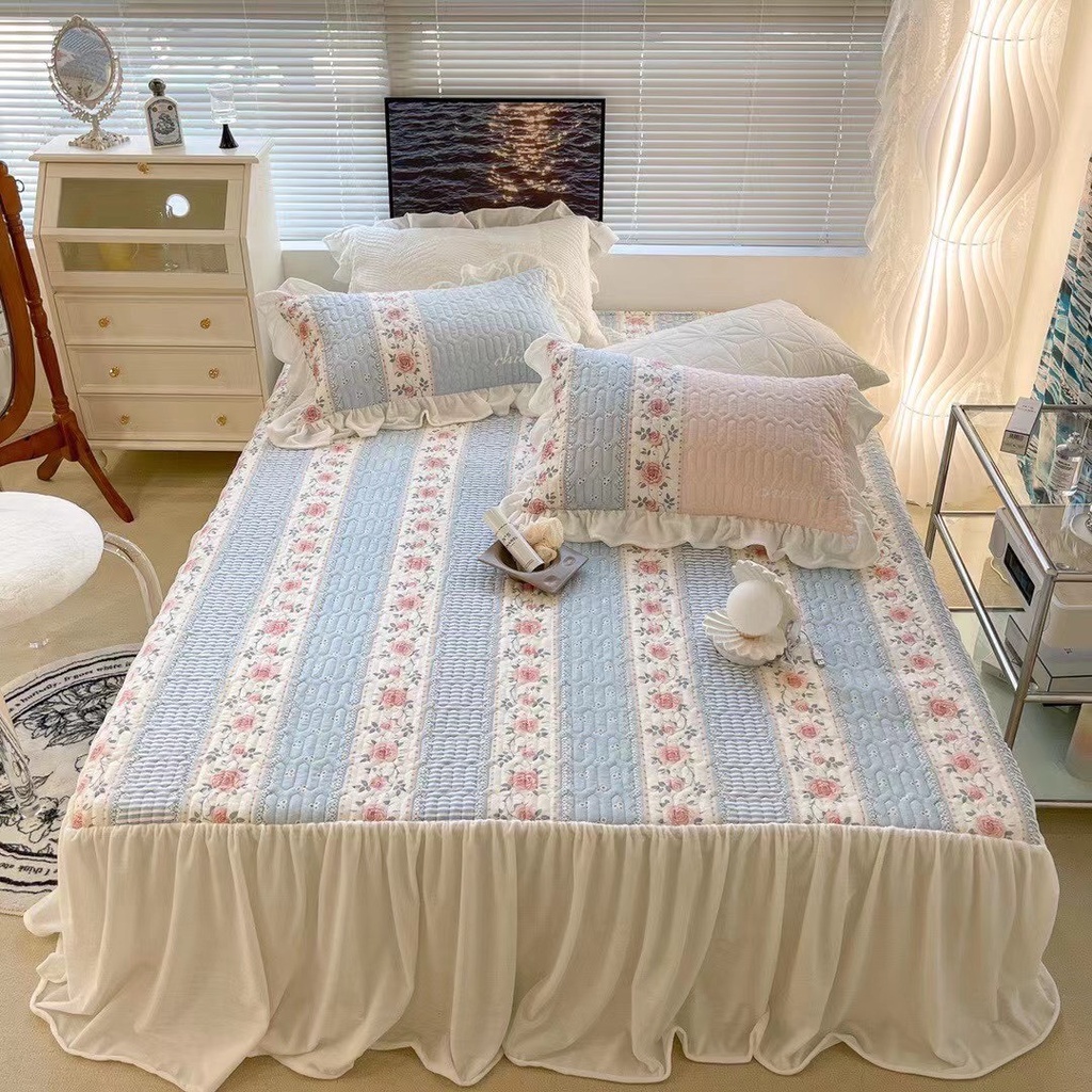 🌈video thật💕 Bộ Ga Gối 3 món nỉ tuyết siêu mịn phối viền bèo cao cấp-set vỏ 3 món chần ga