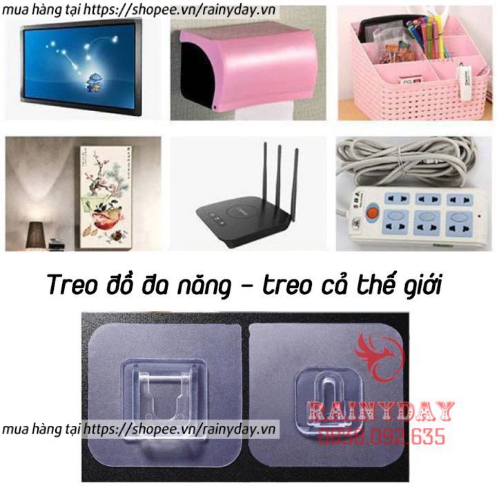 Miếng dán tường móc treo đồ dán gắn tường chữ U đa năng đỡ ổ cắm điện wifi tranh ảnh siêu dính chắc trong suốt