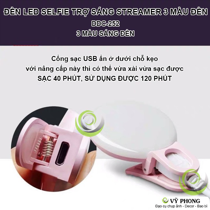 ĐÈN LED SELFIE RING DÀNH CHO STREAMER CÓ 3 CHẾ ĐỘ MÀU ĐÈN DÂY SẠC ĐẠO CỤ CHỤP QUAY PHIM LIVESTREAM DDC-252