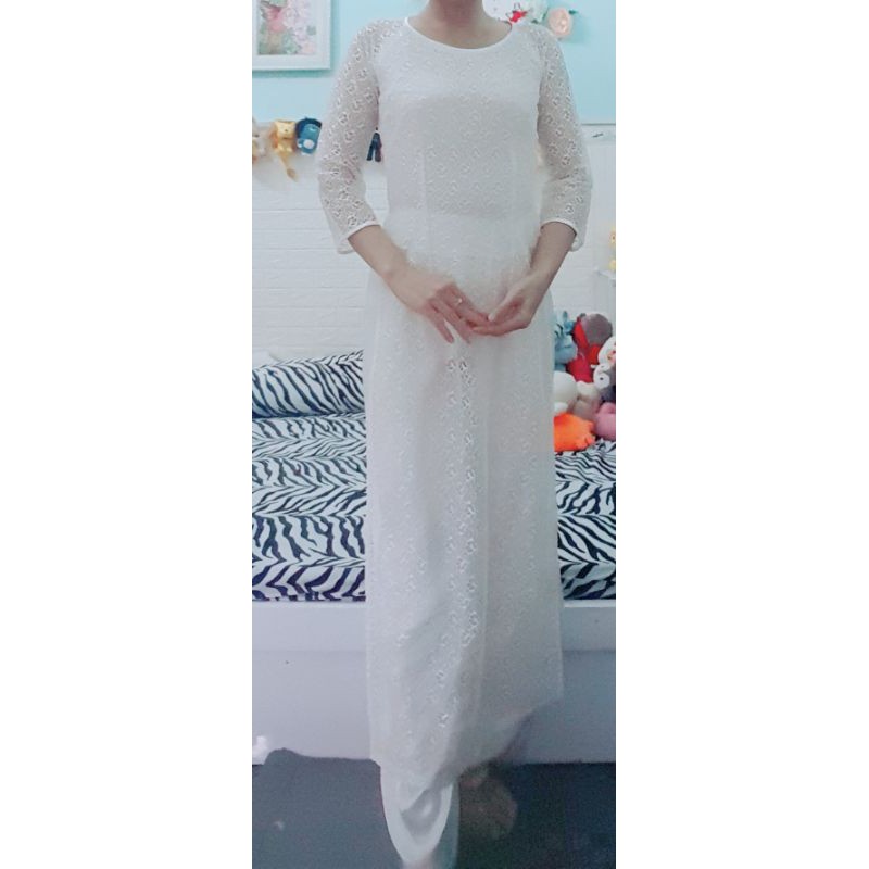 Thanh lý áo dài trắng ren kèm quần