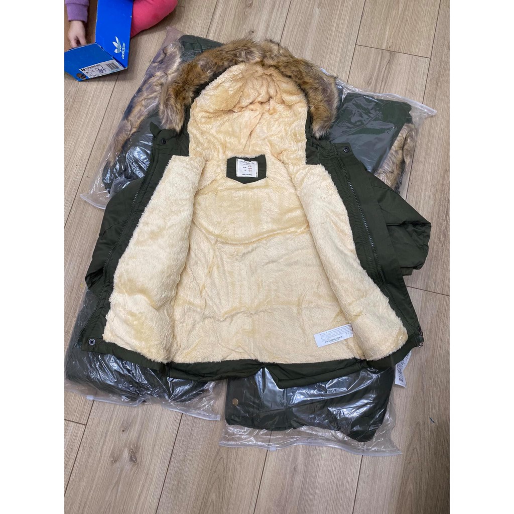 Áo khoác áo ấm Parka kaki lót lông cho bé trai bé gái (15- 38kg)