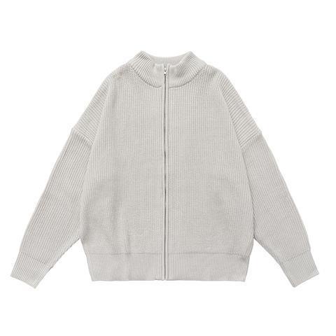 Áo Khoác Cardigan Dệt Kim Dáng Rộng Cổ Đứng Phối Khóa Kéo Phong Cách Nhật Bản Thời Trang Cho Nam Và Nữ