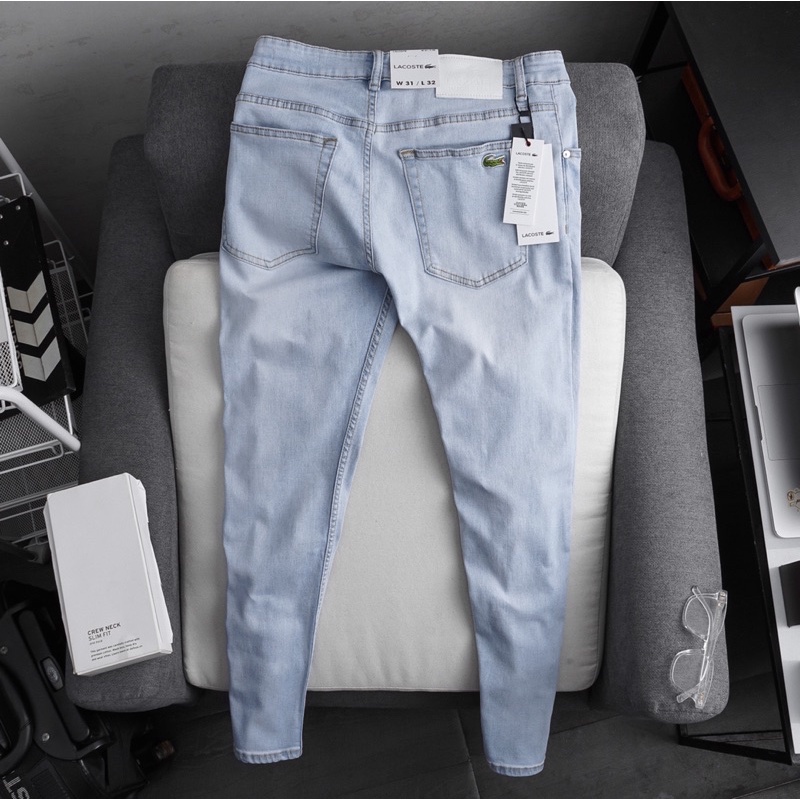 Quần Jean Nam SLIMFIT xuất xịn màu xanh trơn co giãn ống đứng | BigBuy360 - bigbuy360.vn