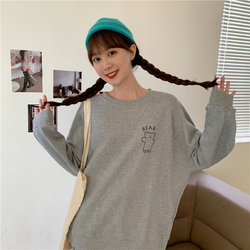 SUXI Áo Sweater Tay Dài Dáng Rộng In Chữ Và Hoạt Hình Dễ Phối Đồ Thời Trang Mùa Thu Cho Nữ