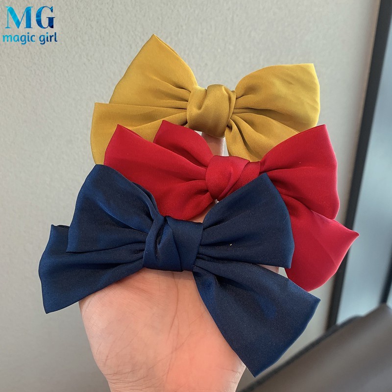 Kẹp Tóc Nơ Từ Vải Satin Thanh Lịch Phong Cách Hàn Quốc