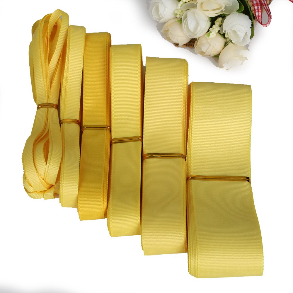 Cuộn dây ruy băng màu vàng kích thước 7mm/ 10mm/ 15mm/ 20mm/ 25mm/ 38mm dành cho làm đồ trang trí