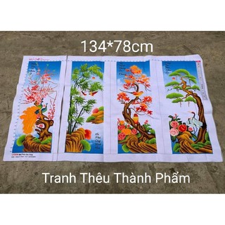 (Đã thêu) Tranh thêu thành phẩm tứ quý tùng cúc trúc mai
