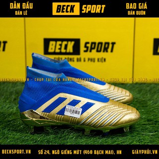 Giày bóng đá predator 19+ đồng vạch xanh biển không dây cao cổ fg