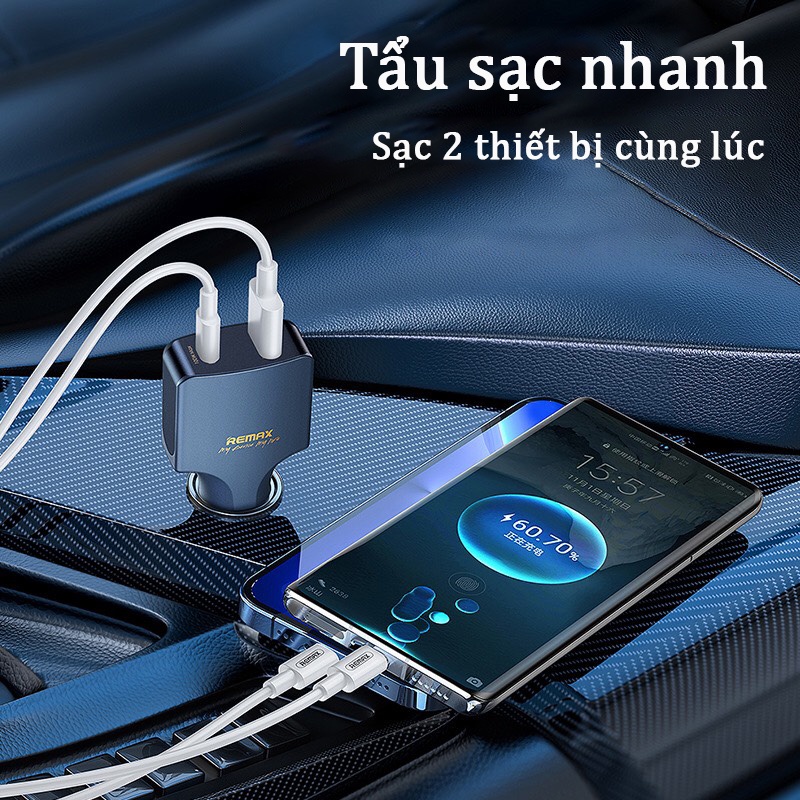 Củ cốc tẩu sạc nhanh oto xe hơi 2 cổng chuẩn PD và QC3.0 100W RCC 326 USB và Type C ô tô có thể sạc cả máy tính, laptop.