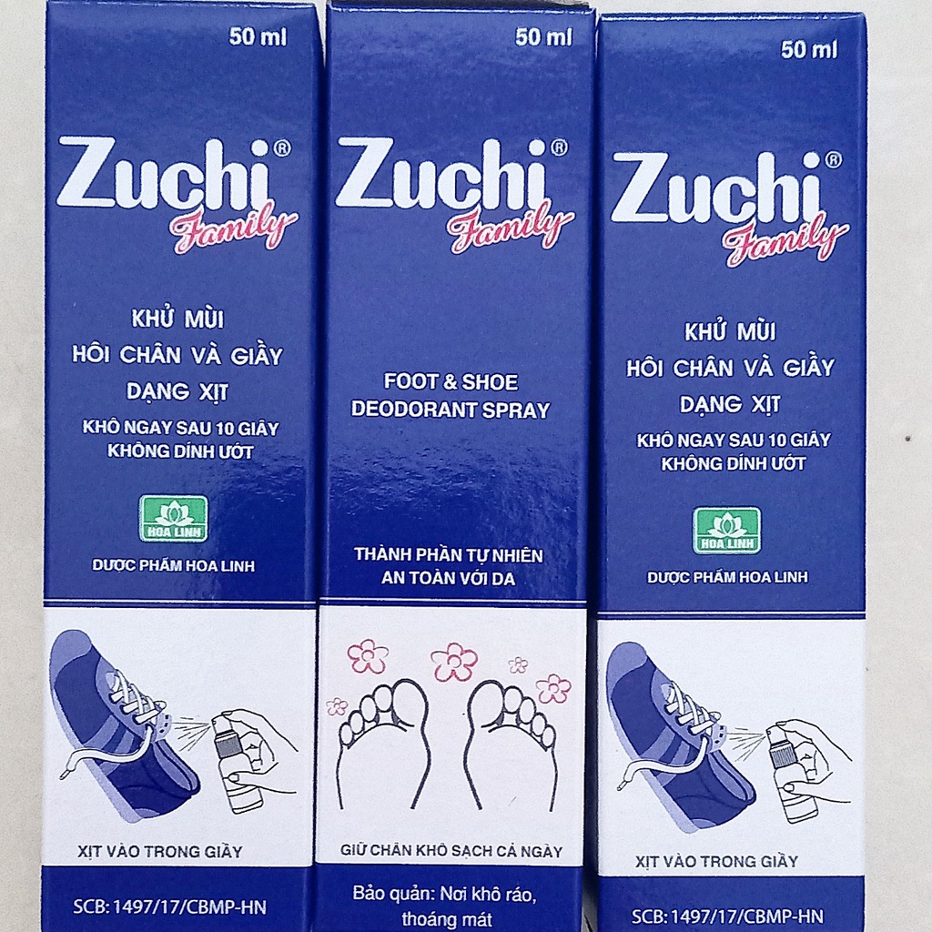 Xịt khử mùi hôi chân, hôi giầy Zuchi chai 50ml. Chống hôi chân, khử mùi tức thì, an toàn cho da