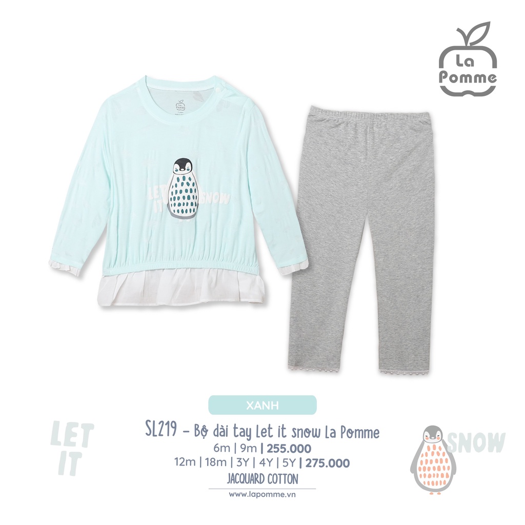 Bộ La Pomme dài tay Cotton cao cấp thoáng mát thấm hút tốt cánh cụt phối ren cho bé gái Sl219