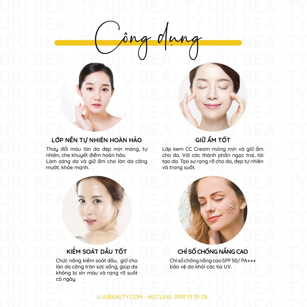 Kem chống nắng trang điểm Guboncho CC Cream SPF 50 PA+++ chống nắng tốt và làm đều màu da tự nhiên