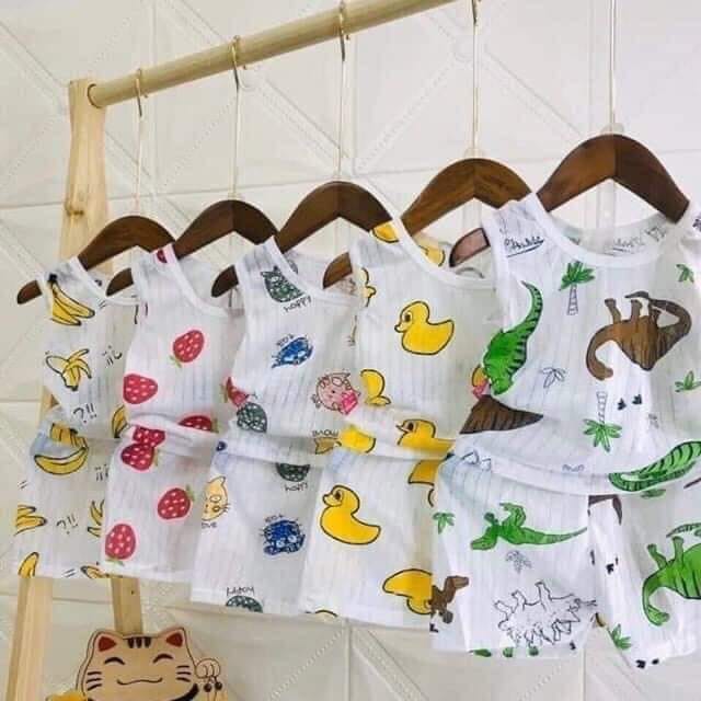 Bộ ba lỗ cotton giấy thông hơi nhiều hình cho bé siêu mát mẻ mùa hè size 5-15kg