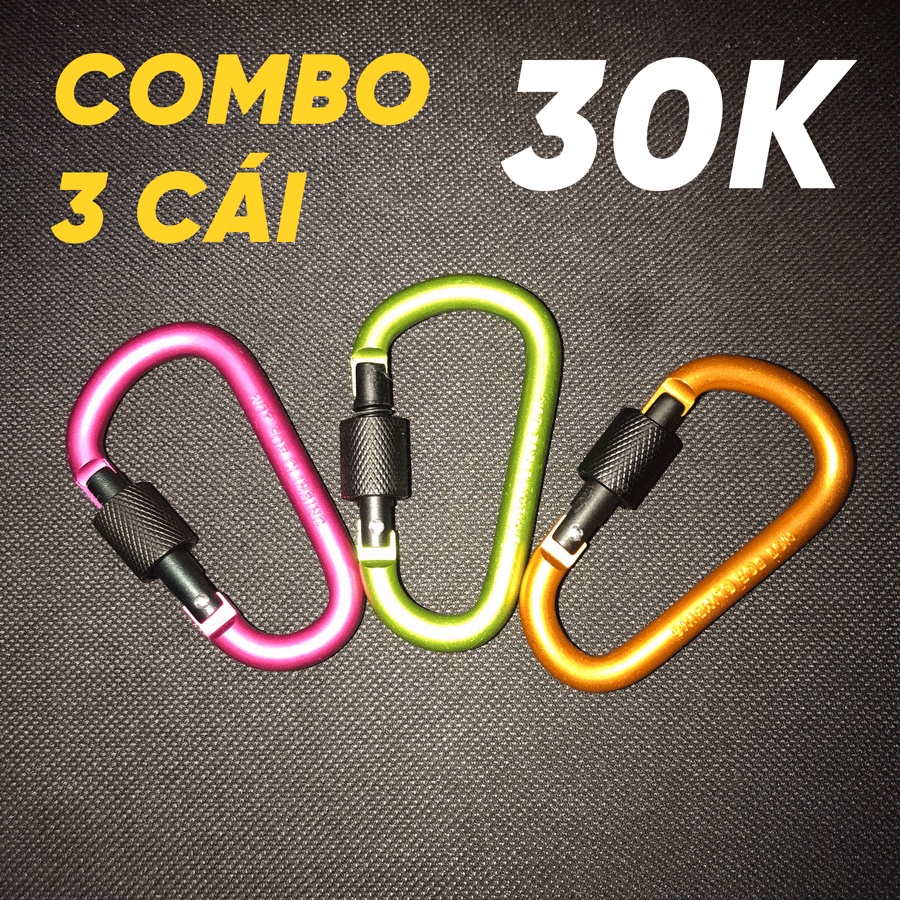 COMBO 3 CÁI Móc khóa Nhôm Đa Năng Màu sắc 8CM - có KHÓA VẶN - phụ kiện PHƯỢT cắm trại