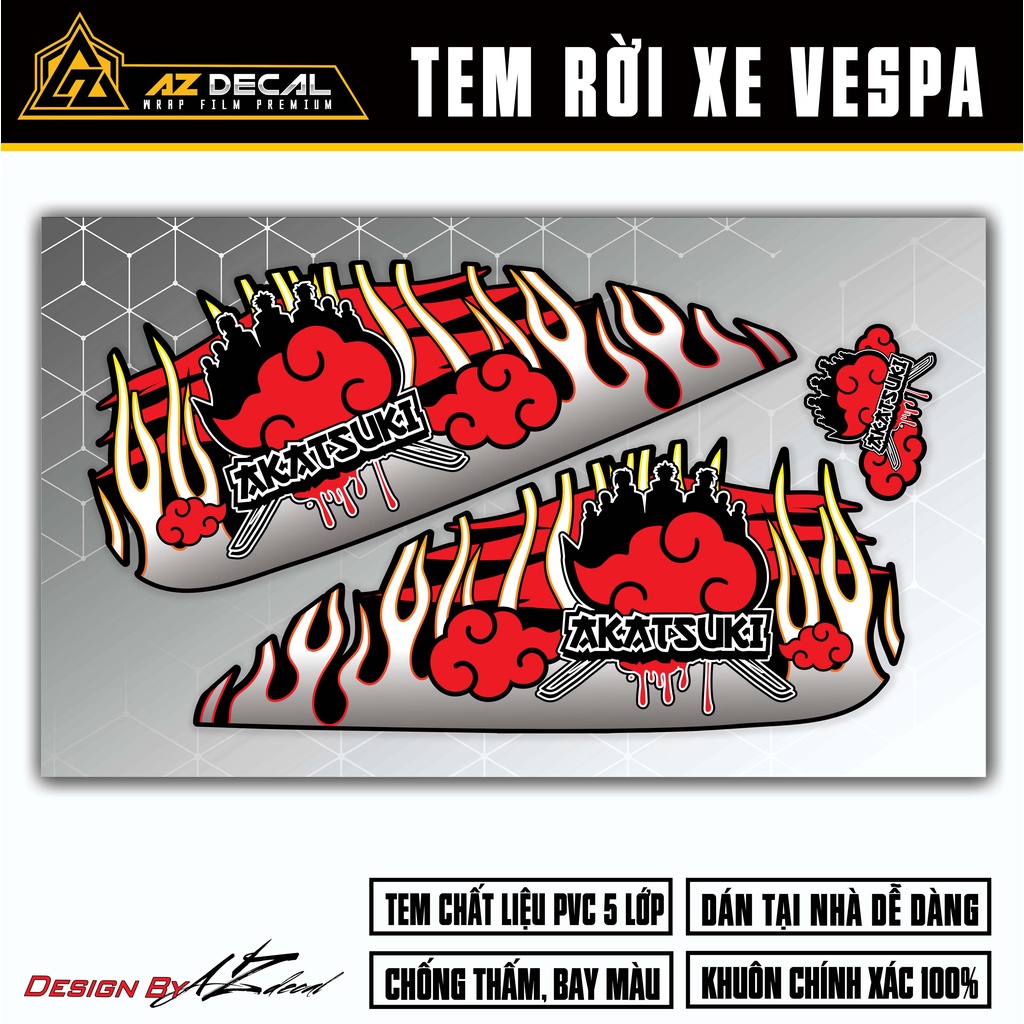Tem Vespa Sprint / Primavera Phong Cách Nhật Bản AKATSUKI | VPSP53 | Team Decal Hình Dán Xe Máy Vespa Chống Nước Bền Màu