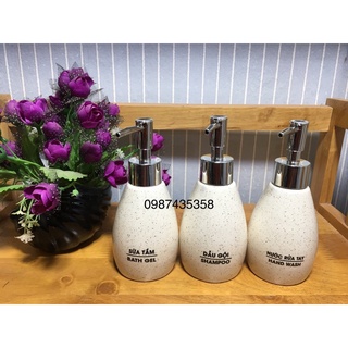 Set bình sứ xịt logo sữa tắm,dầu gội, rửa tay hàng loại 1 gốm sứ Bát Tràng