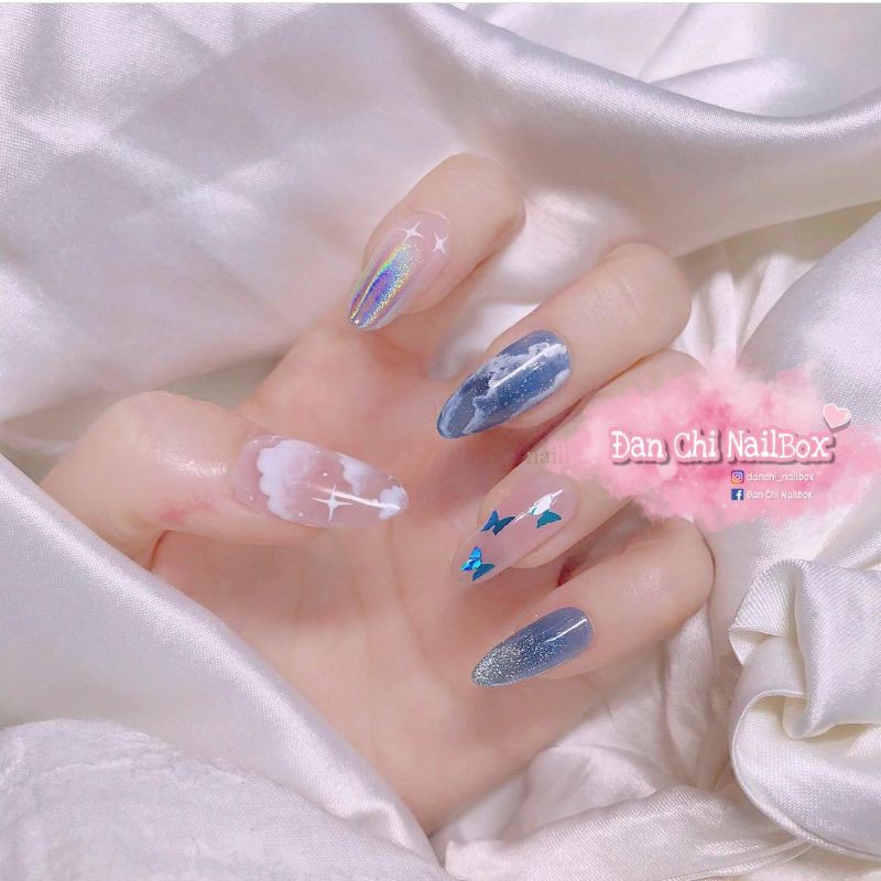 NailBox móng úp thiết kế sẵn Mẫu Xanh Đậm Mix Mây