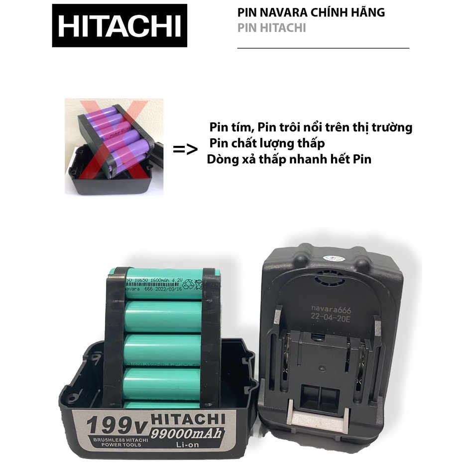 Máy khoan pin không chổi than, Máy khoan pin Hitachi, Đầu khoan 13mm, Pin 10cell 199v