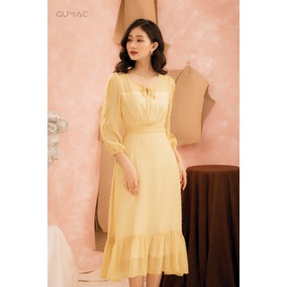 Đầm tay dài bèo lai GUMAC MS22015_VANG
