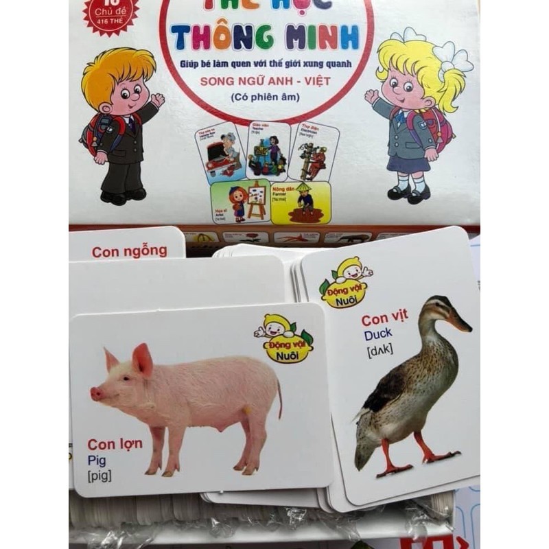 Thẻ học thông minh song ngữ 415 thẻ, flashcard song ngữ giúp trẻ thông minh