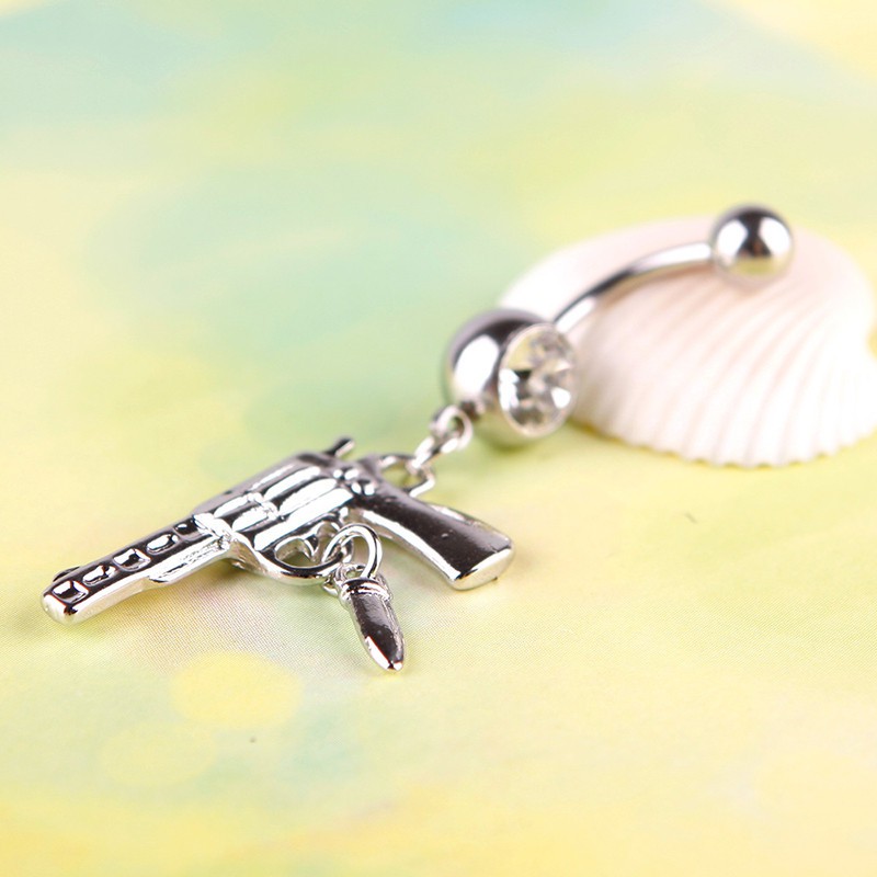 Khuyên rốn họa tiết súng lục đính kim cương nhân tạo phong cách cổ điển