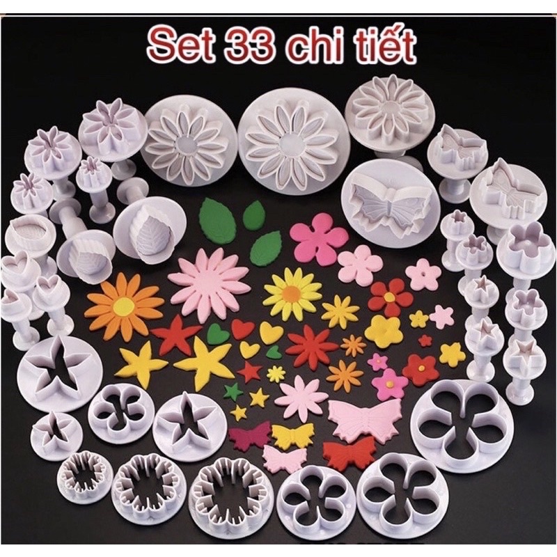 Bộ 33 khuôn nhấn fondant, tạo hình bánh quy, bánh bao