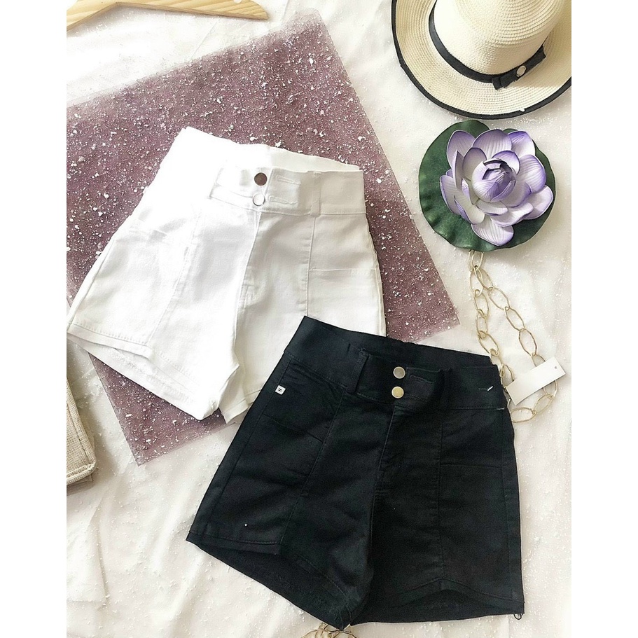 Quần short nữ kaki cạp cao 2 túi ngang lai xẻ V dưới 58kg đủ size