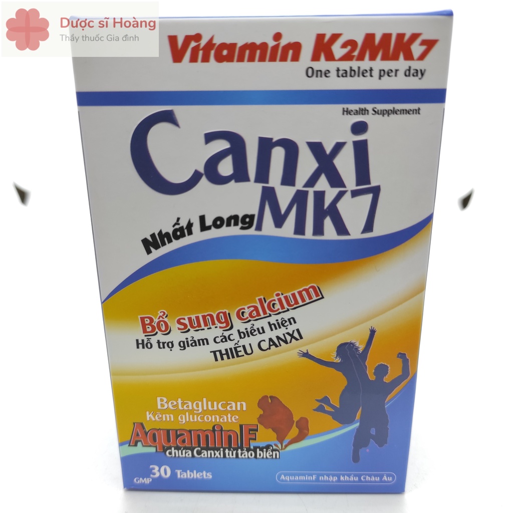Bổ Sung Calcium - Canxi MK7 Nhất Long - Hỗ Trợ Giảm Các Biểu Hiện Thiếu Canxi Lọ 30 viên