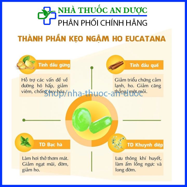 Viên ngậm ho thảo dược Eucatana giáp giảm ho ấm họng , giảm ngứa ngừa viêm họng hộp 24 viên