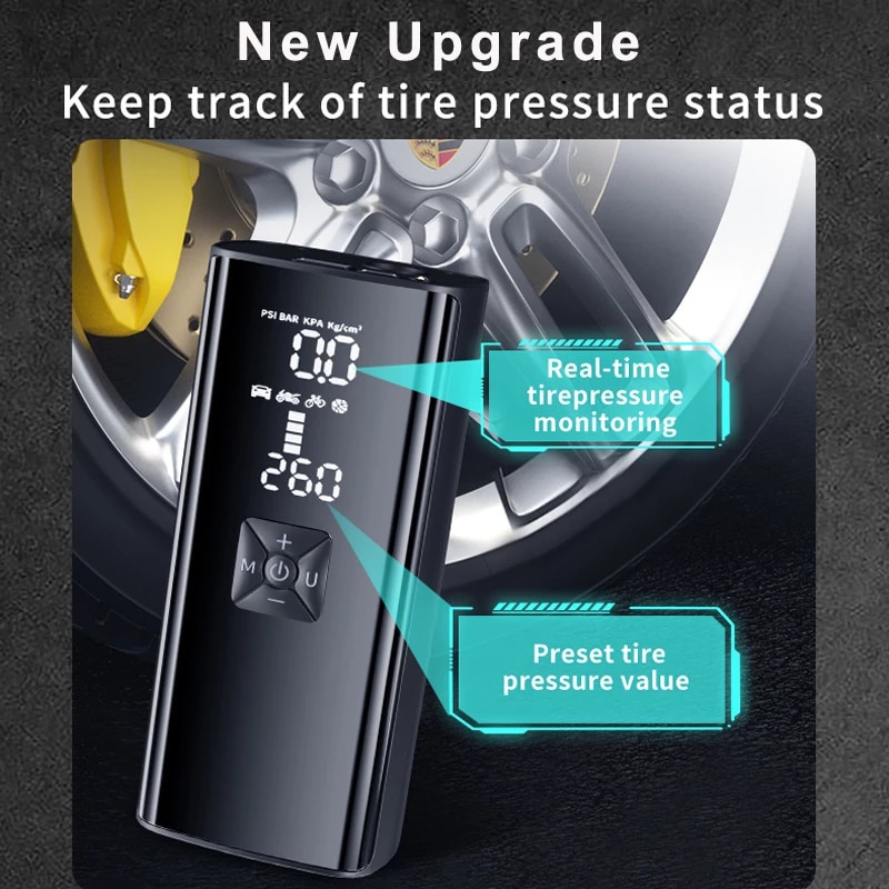 Máy Bơm Hơi Điện Tử Không Dây Kích Thước Nhỏ Gọn Cho Lốp Xe Ô Tô