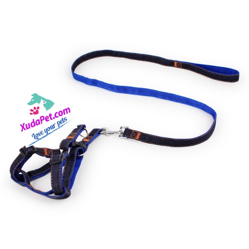 Combo Dây Dắt và Vòng Cổ Jean Chất Dù Chắc Chắn Cho Chó Mèo Xudapet  - DDY00002