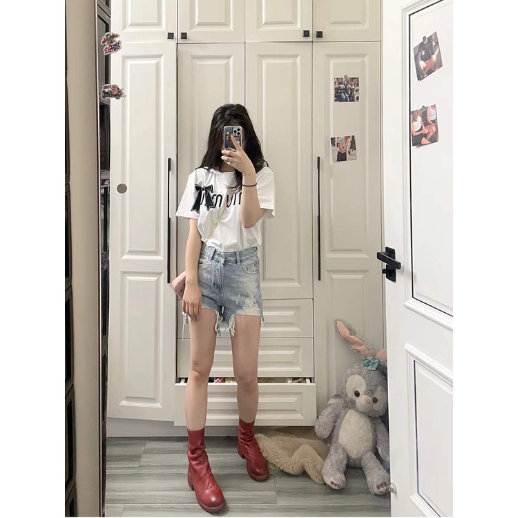 Cocory vn Quần Short Jean Rách Vintage Cho Nữ