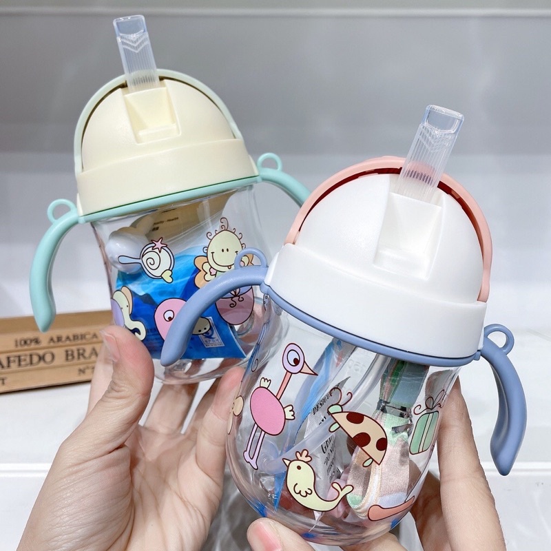 Bình Tập Uống Nước Cho Bé Có Dây Đeo 280ml Hình Con Lợn