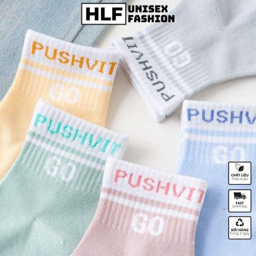 Tất vớ nữ Cotton cổ tròn in chữ GO PUSHVIT , tất vớ cổ cao HLFashion