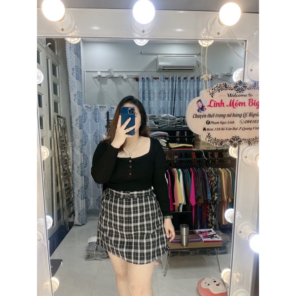 CHÂN VÁY A KẺ ĐEN / CARO ĐEN BIGSIZE LINH MÓM