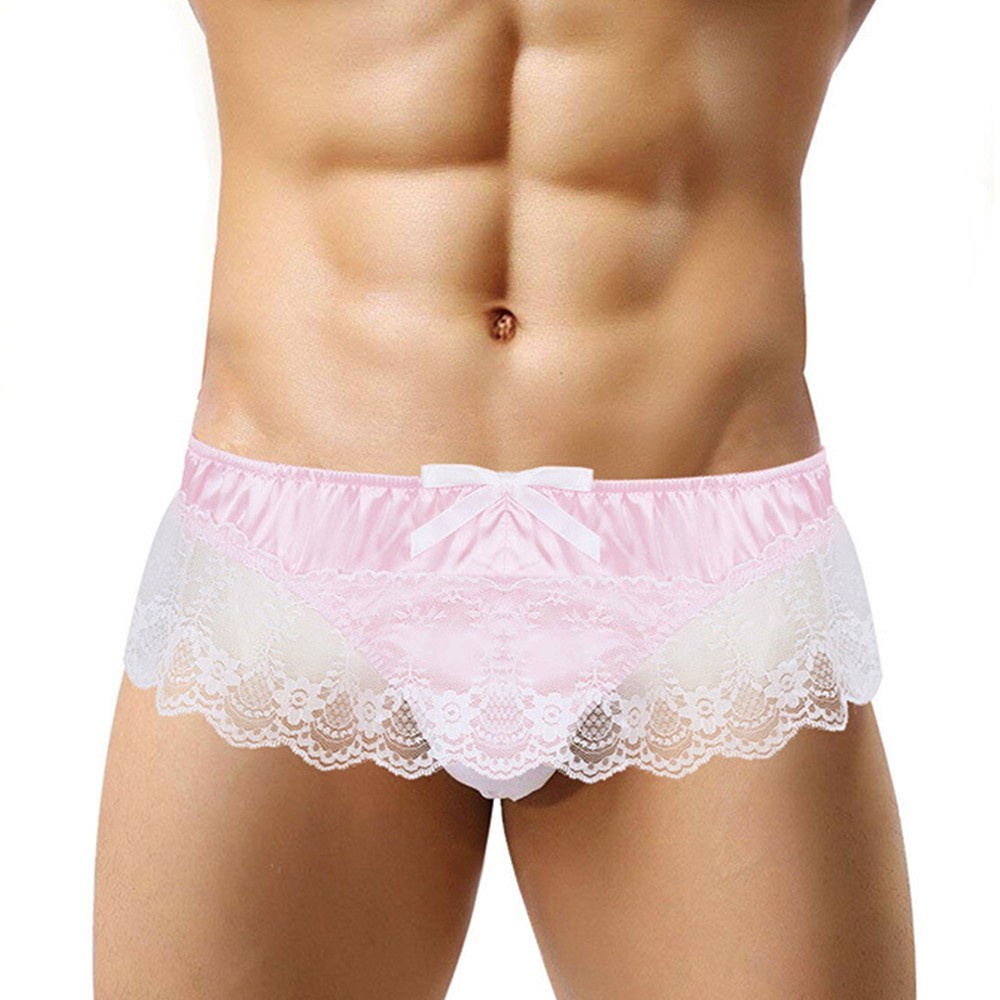 Quần lót nam G-String vải satin ren xuyên thấu gợi cảm