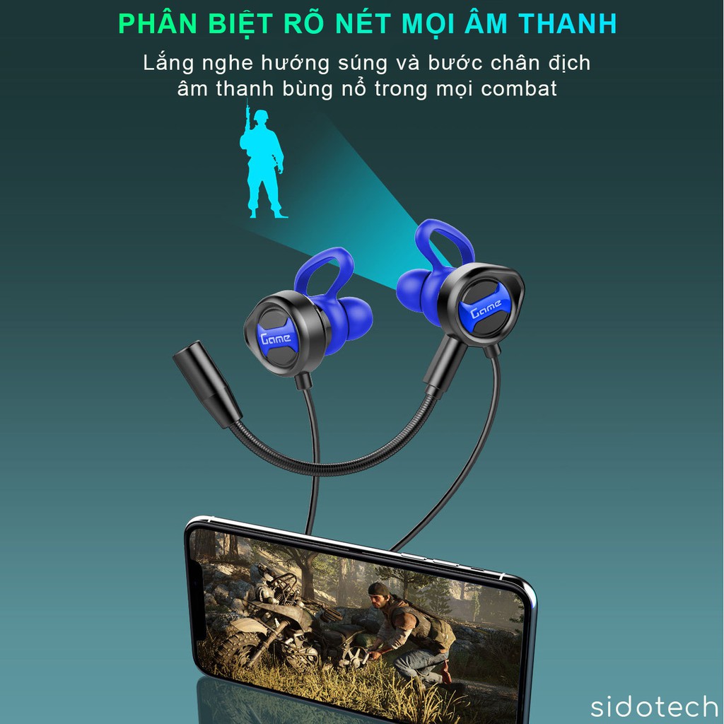 Tai nghe chơi game điện thoại SIDOTECH G18 Gaming Esport có mic kép 360 độ chơi PUBG mobile / FF / ROS / Tốc chiến