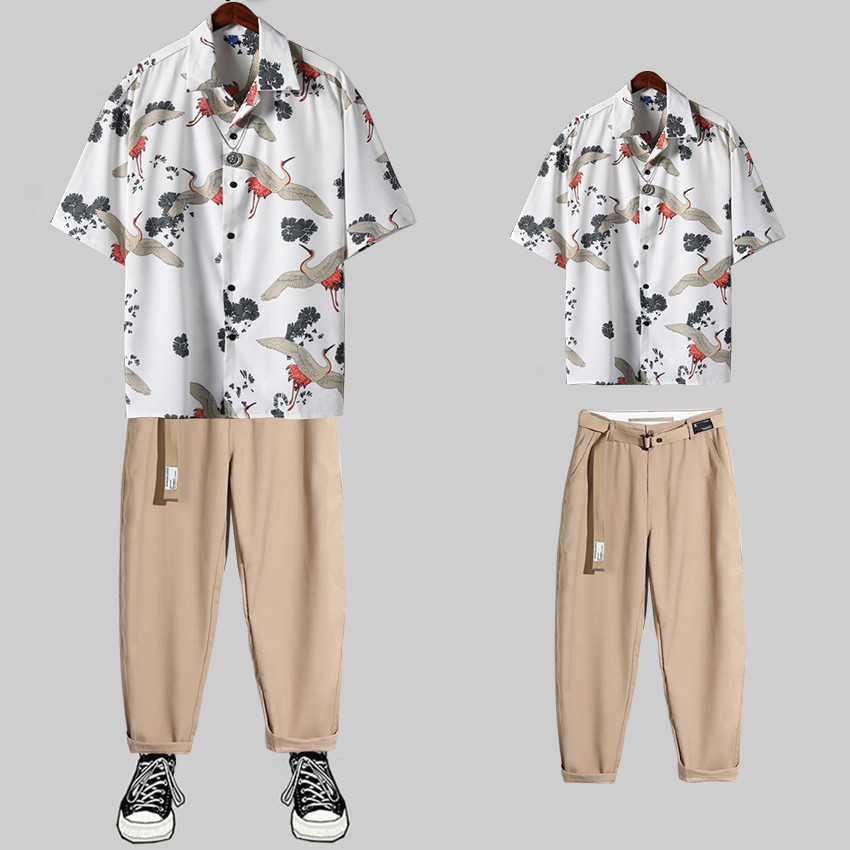 Combo Áo Sơ Mi Ngắn Tay Hoạ Tiết Chim Hạc Kết Hợp Quần Tây Âu Dáng Baggy (Tặng Dây Lưng) SOMI 35 + JOGGER 66 CR | BigBuy360 - bigbuy360.vn